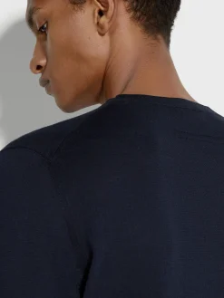 Sweaters>ZEGNA Navy Blue Premium Cotton Crewneck NavyBlue