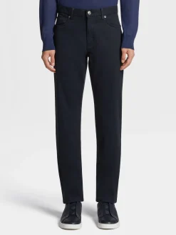 Jeans>ZEGNA Navy Blue Stretch Cotton Roccia Jeans NavyBlue