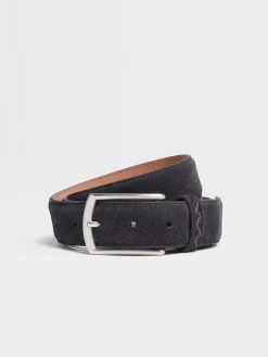 Belts>ZEGNA Navy Blue Suede Belt NavyBlue