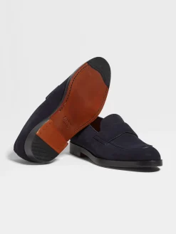 Loafers>ZEGNA Navy Blue Suede Torino Loafers NavyBlue