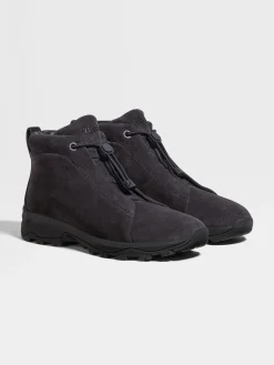 Travel In Style|Boots>ZEGNA Navy Blue Suede Triple Stitch™ Vetta Sneakers NavyBlue