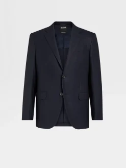 Blazers>ZEGNA Navy Blue Trofeo™ Comfort Stretch Wool and Silk Jacket NavyBlue