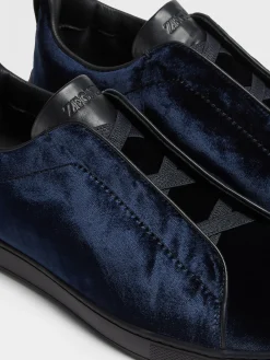 Sneakers>ZEGNA Navy Blue Velvet Triple Stitch™ Sneakers NavyBlue
