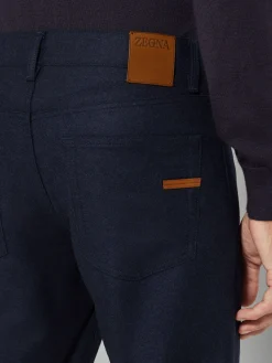 Jeans>ZEGNA Navy Blue Wool and Cashmere Roccia Pants NavyBlue