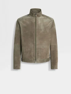 Jackets And Coats>ZEGNA Nubuck Blouson Khaki