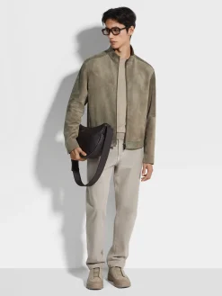 Jackets And Coats>ZEGNA Nubuck Blouson Khaki