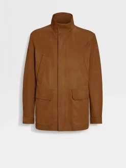 Jackets And Coats>ZEGNA Nubuck Car Coat DarkFoliage