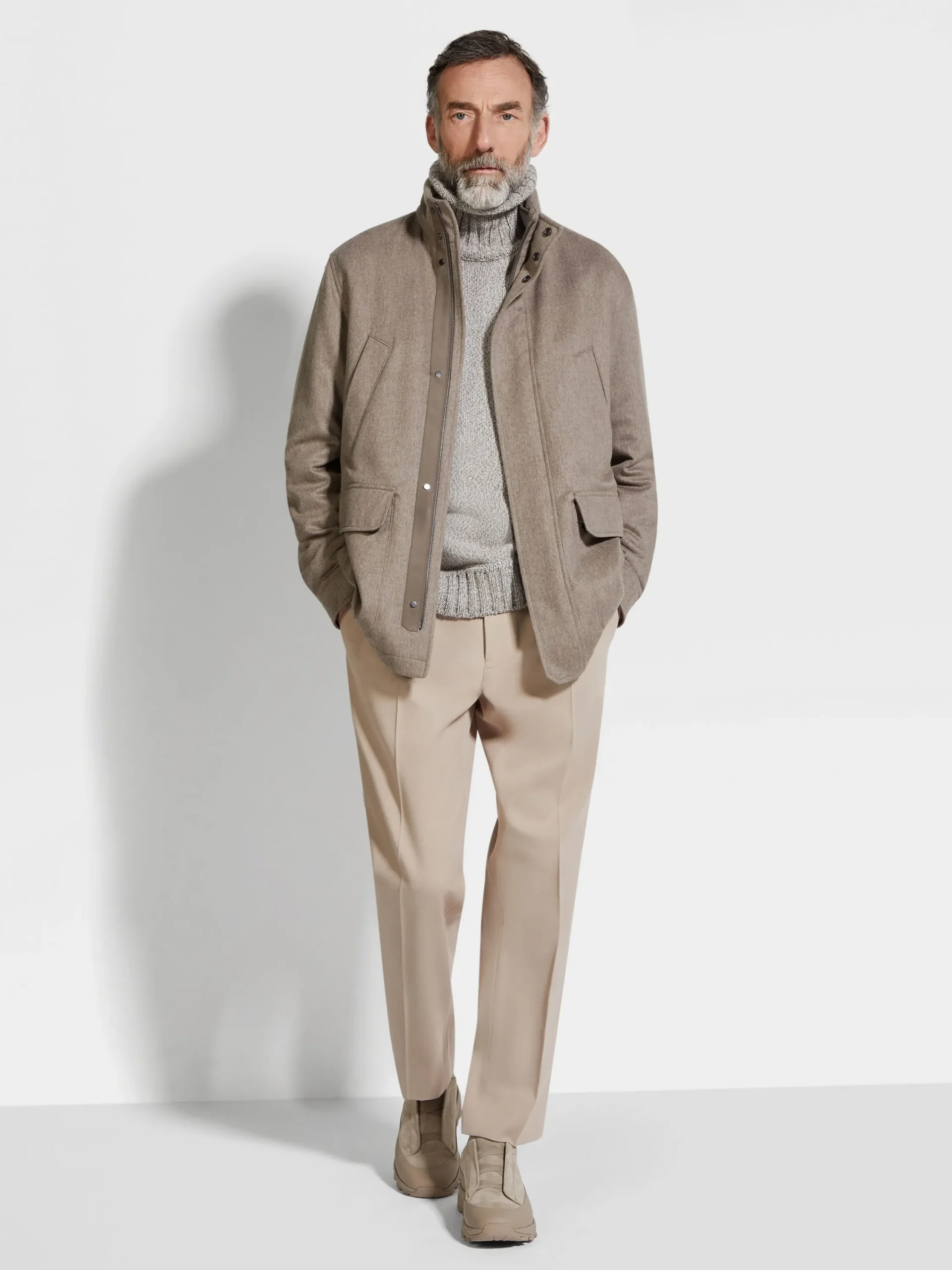 Jackets And Coats>ZEGNA Oasi Cashmere Elements Car Coat LightTaupeMultimélange
