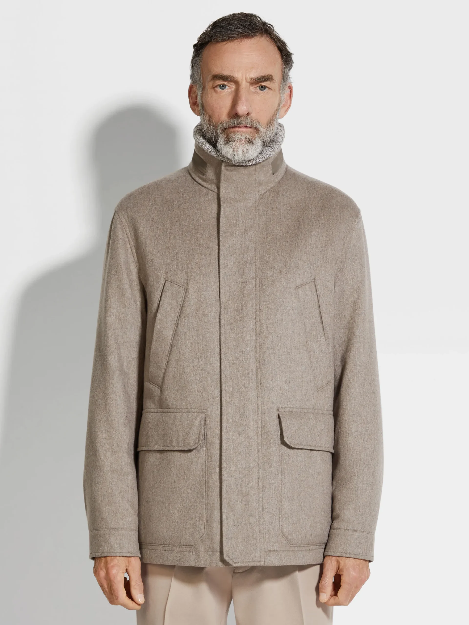 Jackets And Coats>ZEGNA Oasi Cashmere Elements Car Coat LightTaupeMultimélange