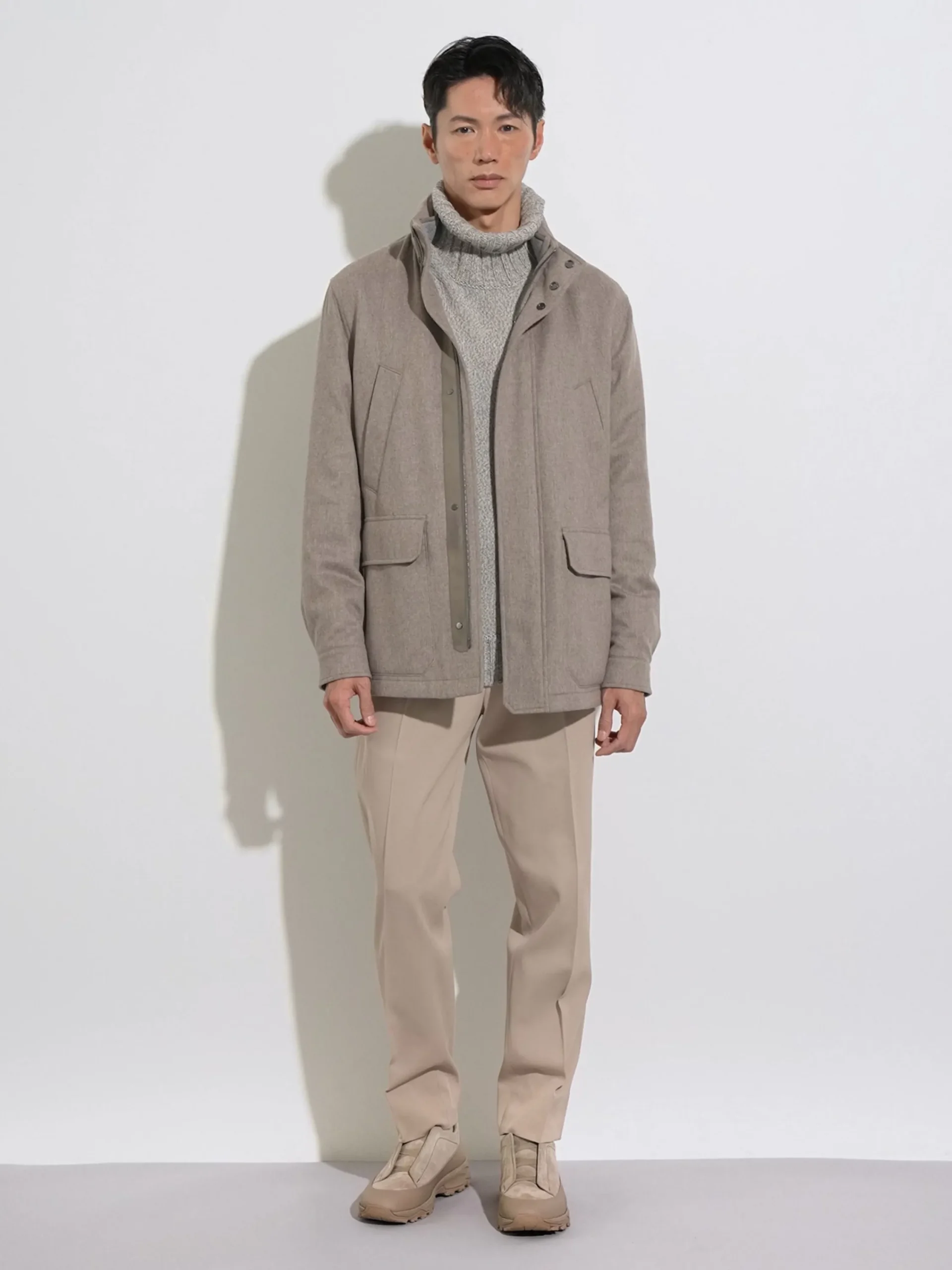 Jackets And Coats>ZEGNA Oasi Cashmere Elements Car Coat LightTaupeMultimélange