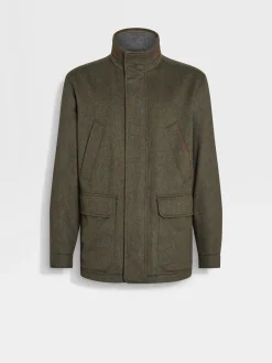 Jackets And Coats>ZEGNA Oasi Cashmere Elements Car Coat ArmyGreenMultimélange