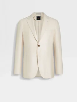 Blazers>ZEGNA Off White Cashmere Silk and Linen Jacket OffWhite