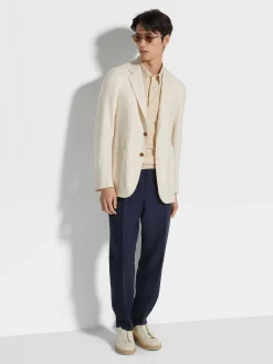 Blazers>ZEGNA Off White Cashmere Silk and Linen Jacket OffWhite