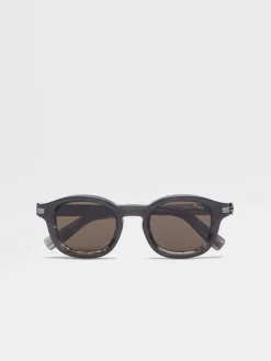 Sunglasses>ZEGNA Opal Grey and Striped Grey Aurora I Acetate Sunglasses OpalGrey/StripedGrey