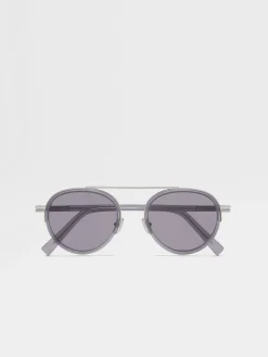 Resort Essentials|Sunglasses>ZEGNA Opal Grey Orizzonte II Acetate and Metal Sunglasses OpalGrey