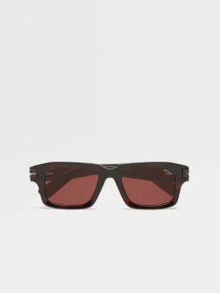 Sunglasses>ZEGNA Red Havana Acetate Sunglasses RedHavana
