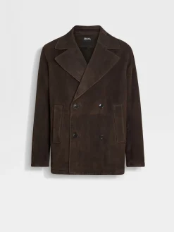 Jackets And Coats>ZEGNA Shearling Wool Peacoat DarkBrown