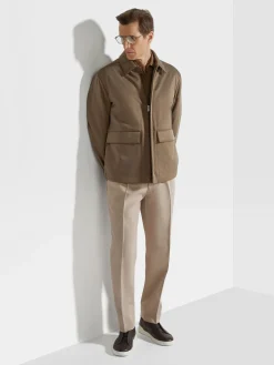 Jackets And Coats>ZEGNA Silk and Cashmere Blouson Khaki