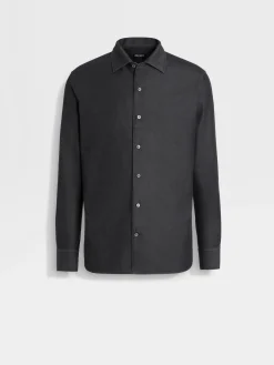 Shirts>ZEGNA Stone-washed Cashco Shirt DarkGrey