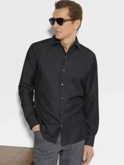 Shirts>ZEGNA Stone-washed Cashco Shirt DarkGrey