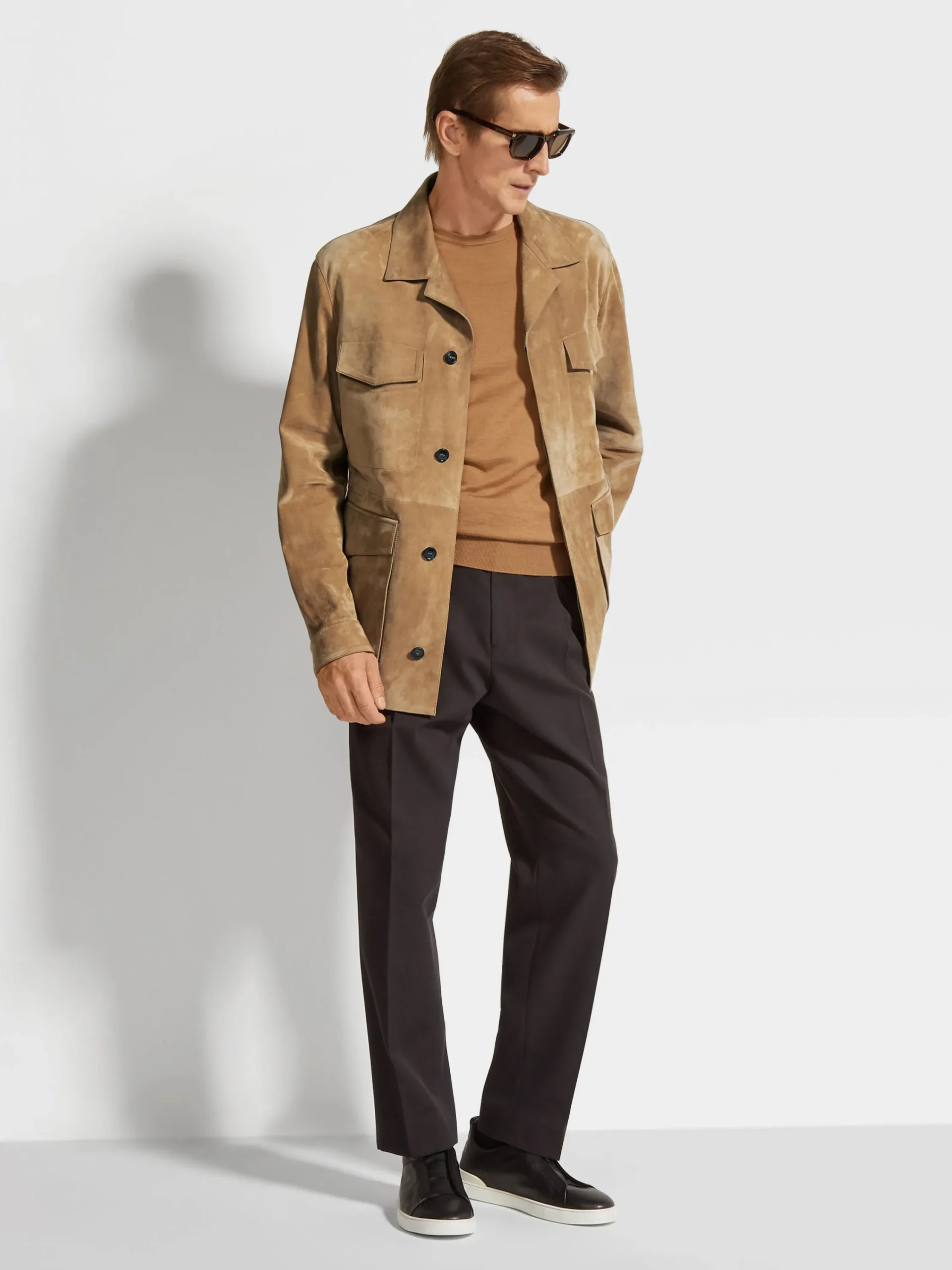 Overshirts And Chore Jackets>ZEGNA Suede Field Jacket DarkBeige