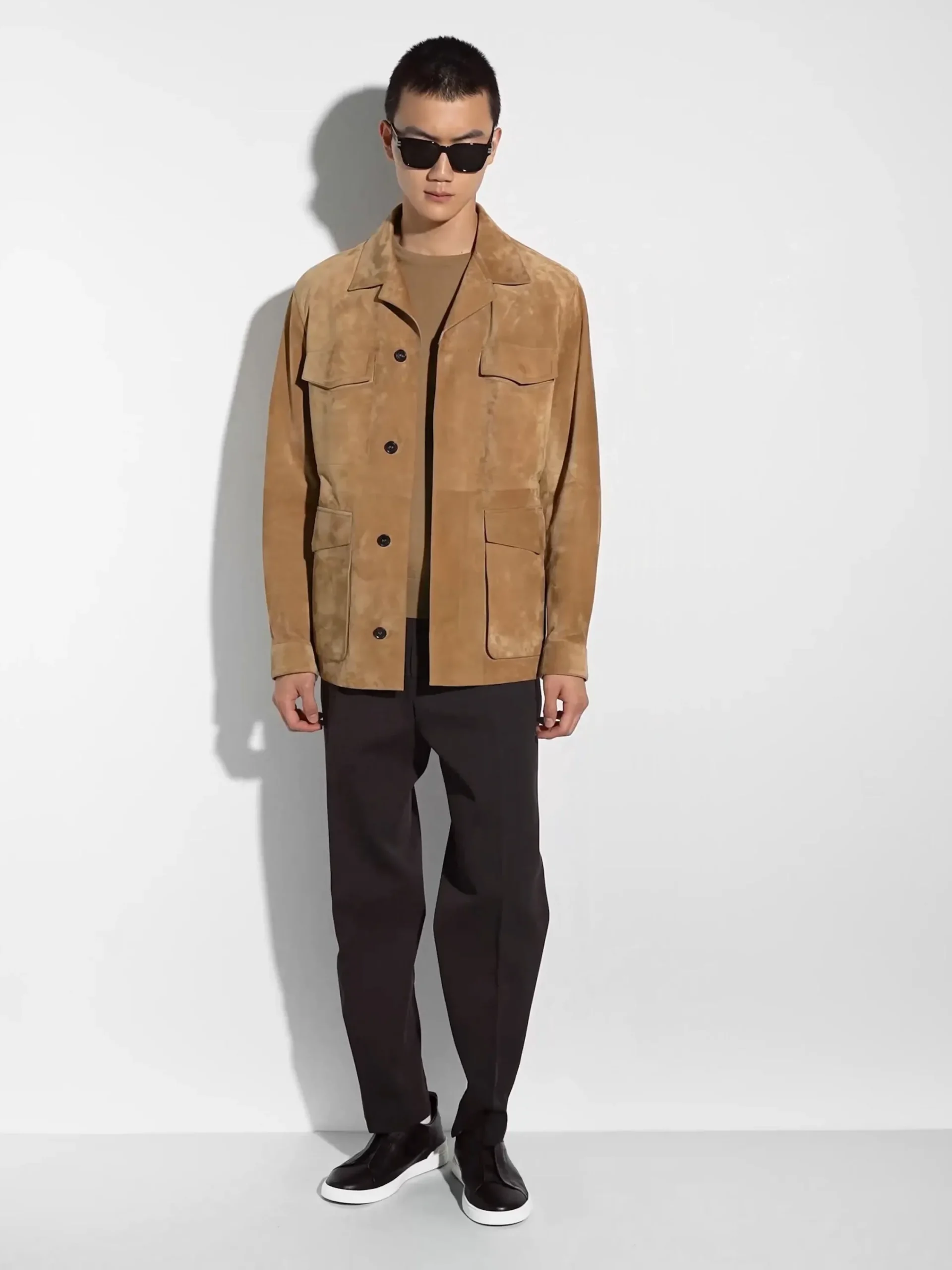 Overshirts And Chore Jackets>ZEGNA Suede Field Jacket DarkBeige