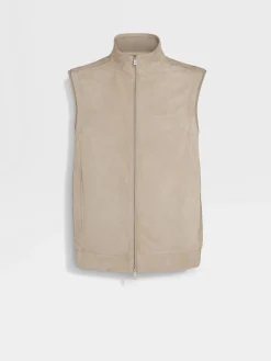 Jackets And Coats>ZEGNA Suede Vest LightBeige
