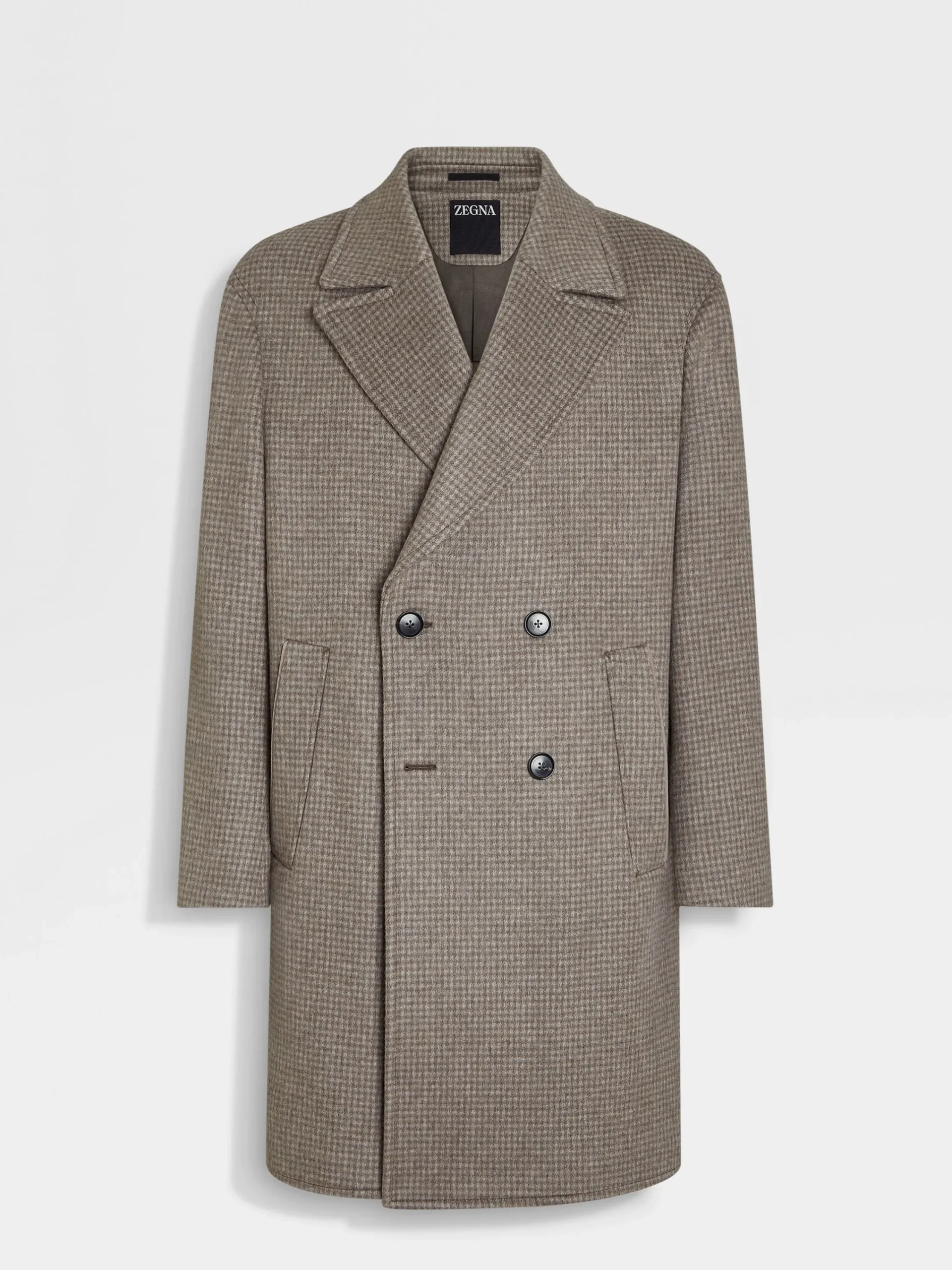 Jackets And Coats>ZEGNA Taupe and Grey Cashmere and Wool Blend Overcoat Taupe/Grey