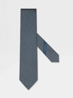 Ties And Bow Ties>ZEGNA Teal Blue CENTO FILI Silk Tie TealBlue