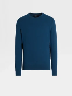 Sweaters>ZEGNA Teal Blue 12milmil12 Wool Crewneck TealBlue
