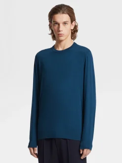Sweaters>ZEGNA Teal Blue 12milmil12 Wool Crewneck TealBlue