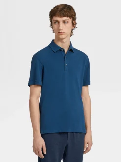 Polo Shirts>ZEGNA Teal Blue Mélange 12milmil12 Wool Polo Shirt TealBlueMélange