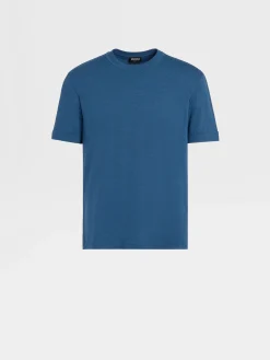 T-Shirts>ZEGNA Teal Blue Mélange 12milmil12 Wool T-shirt TealBlueMélange