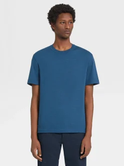 T-Shirts>ZEGNA Teal Blue Mélange 12milmil12 Wool T-shirt TealBlueMélange