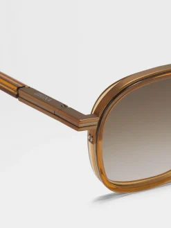 Resort Essentials|Sunglasses>ZEGNA Transparent Golden Syrup Orizzonte I Acetate and Metal Sunglasses TransparentGoldenSyrup