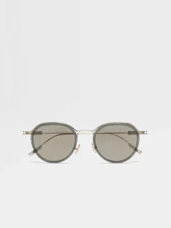 Sunglasses>ZEGNA Transparent Green and Pale Gold Acetate and Metal Sunglasses TransparentGreen/PaleGold