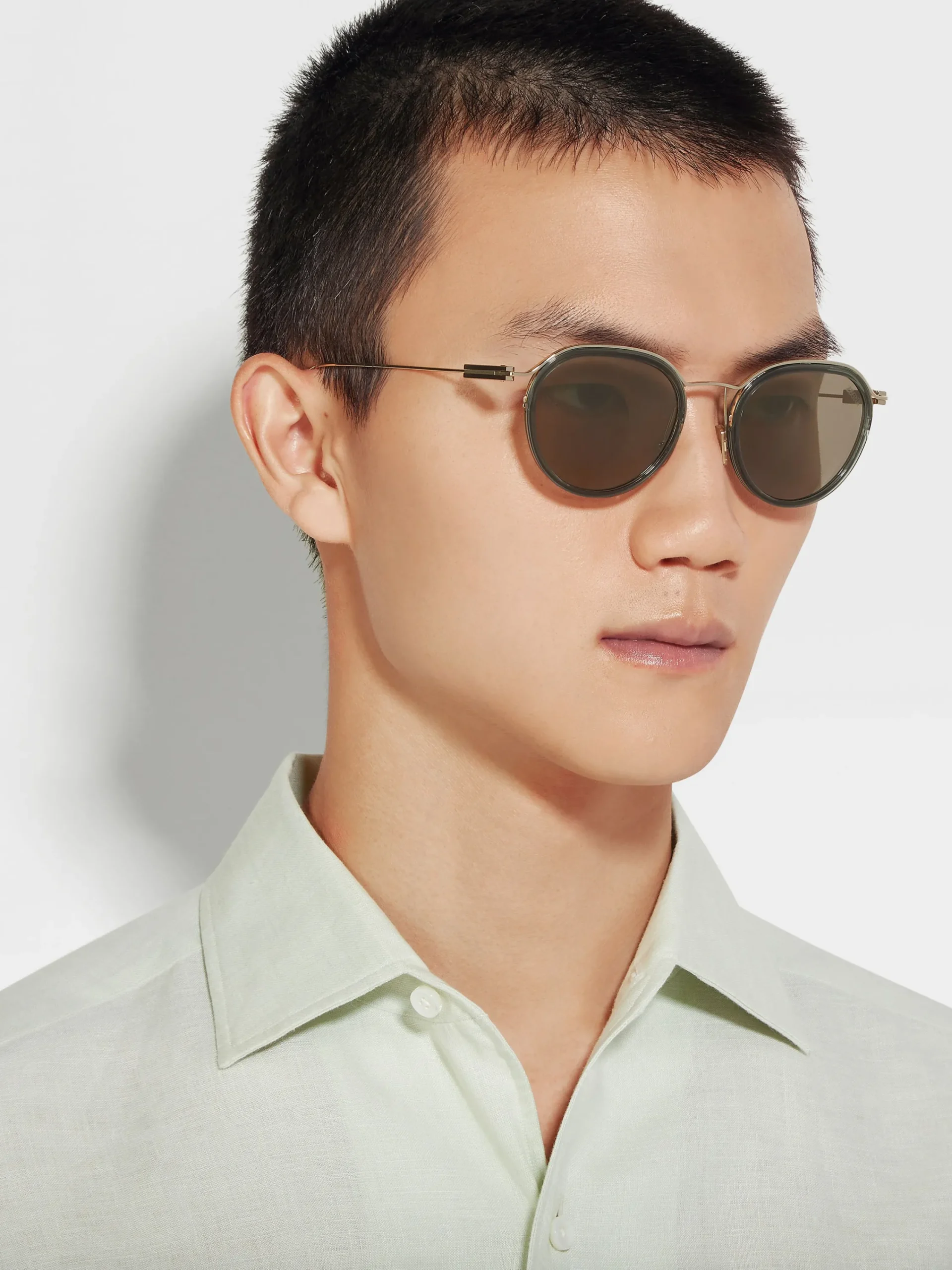 Sunglasses>ZEGNA Transparent Green and Pale Gold Acetate and Metal Sunglasses TransparentGreen/PaleGold