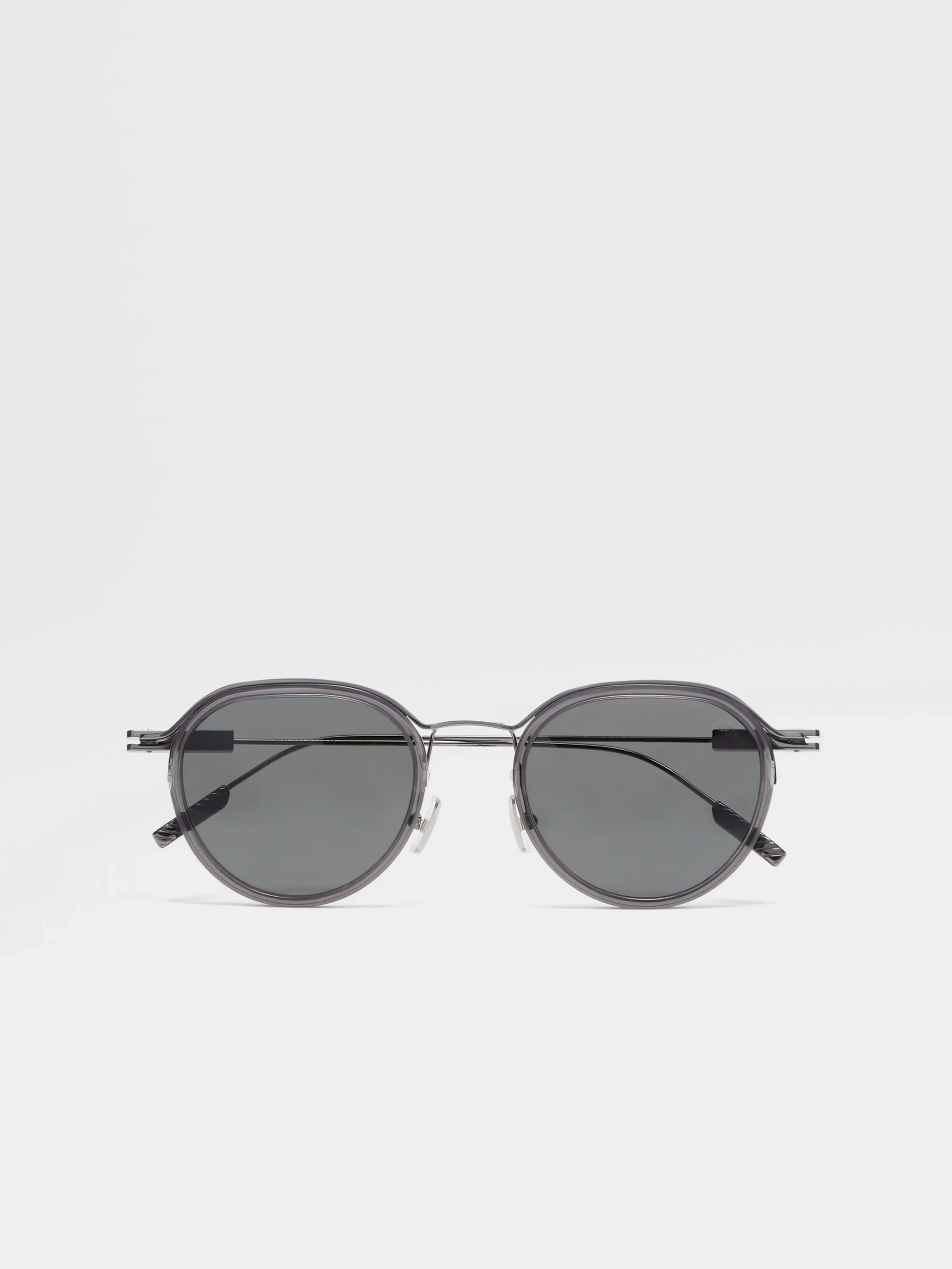 Sunglasses>ZEGNA Transparent Grey and Dark Ruthenium Acetate and Metal Sunglasses TransparentGrey/DarkRuthenium