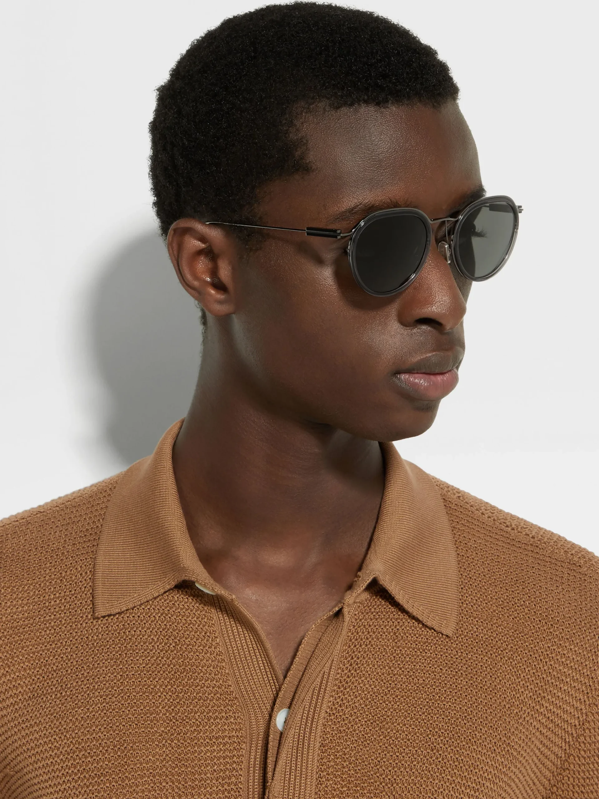 Sunglasses>ZEGNA Transparent Grey and Dark Ruthenium Acetate and Metal Sunglasses TransparentGrey/DarkRuthenium