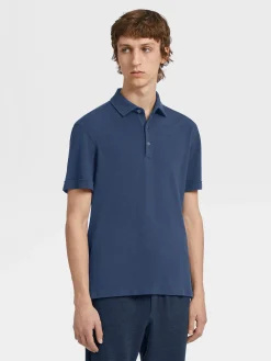 Polo Shirts>ZEGNA Utility Blue 12milmil12 Wool Polo Shirt UtilityBlue
