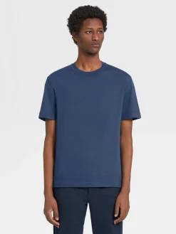 T-Shirts>ZEGNA Utility Blue 12milmil12 Wool T-shirt UtilityBlue
