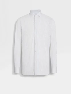 Shirts>ZEGNA White and Burgundy Striped Centoventimila Cotton Shirt White/Burgundy