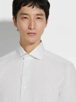Shirts>ZEGNA White and Burgundy Striped Centoventimila Cotton Shirt White/Burgundy