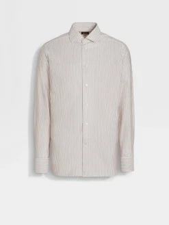Shirts>ZEGNA White and Dark Purple Macro-striped Silk Cotton and Cashmere Shirt White/DarkPurple