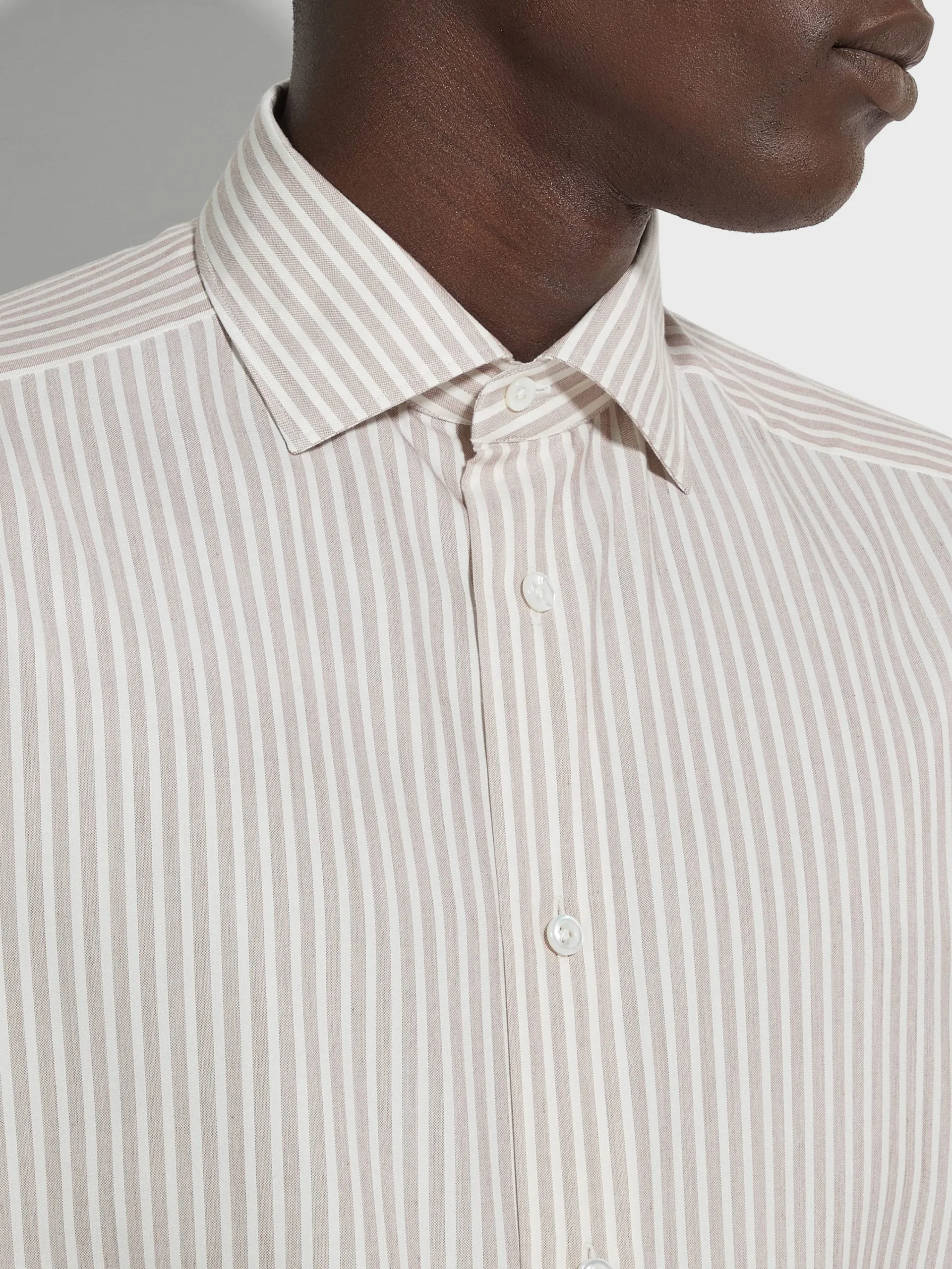 Shirts>ZEGNA White and Dark Purple Macro-striped Silk Cotton and Cashmere Shirt White/DarkPurple