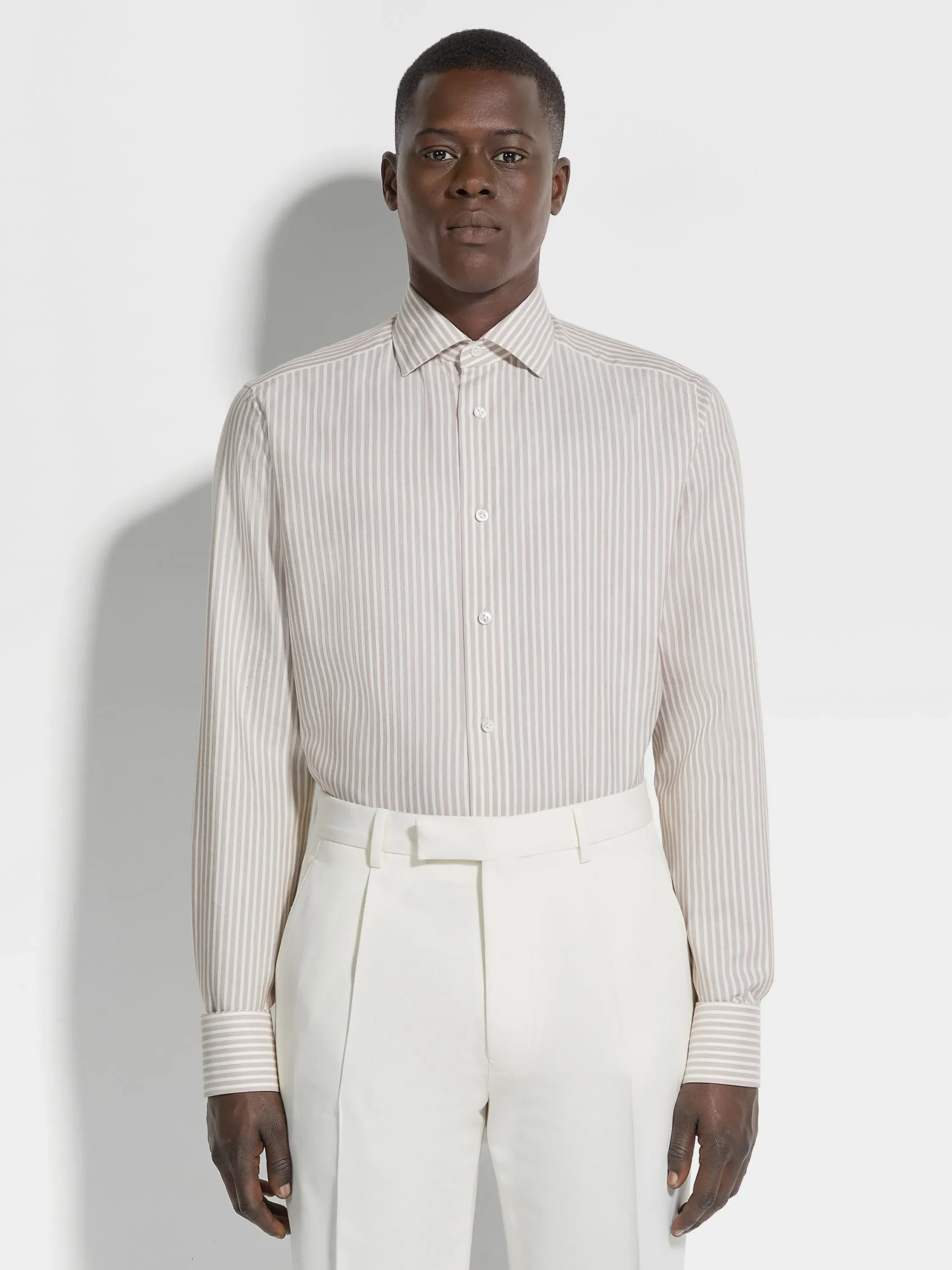 Shirts>ZEGNA White and Dark Purple Macro-striped Silk Cotton and Cashmere Shirt White/DarkPurple