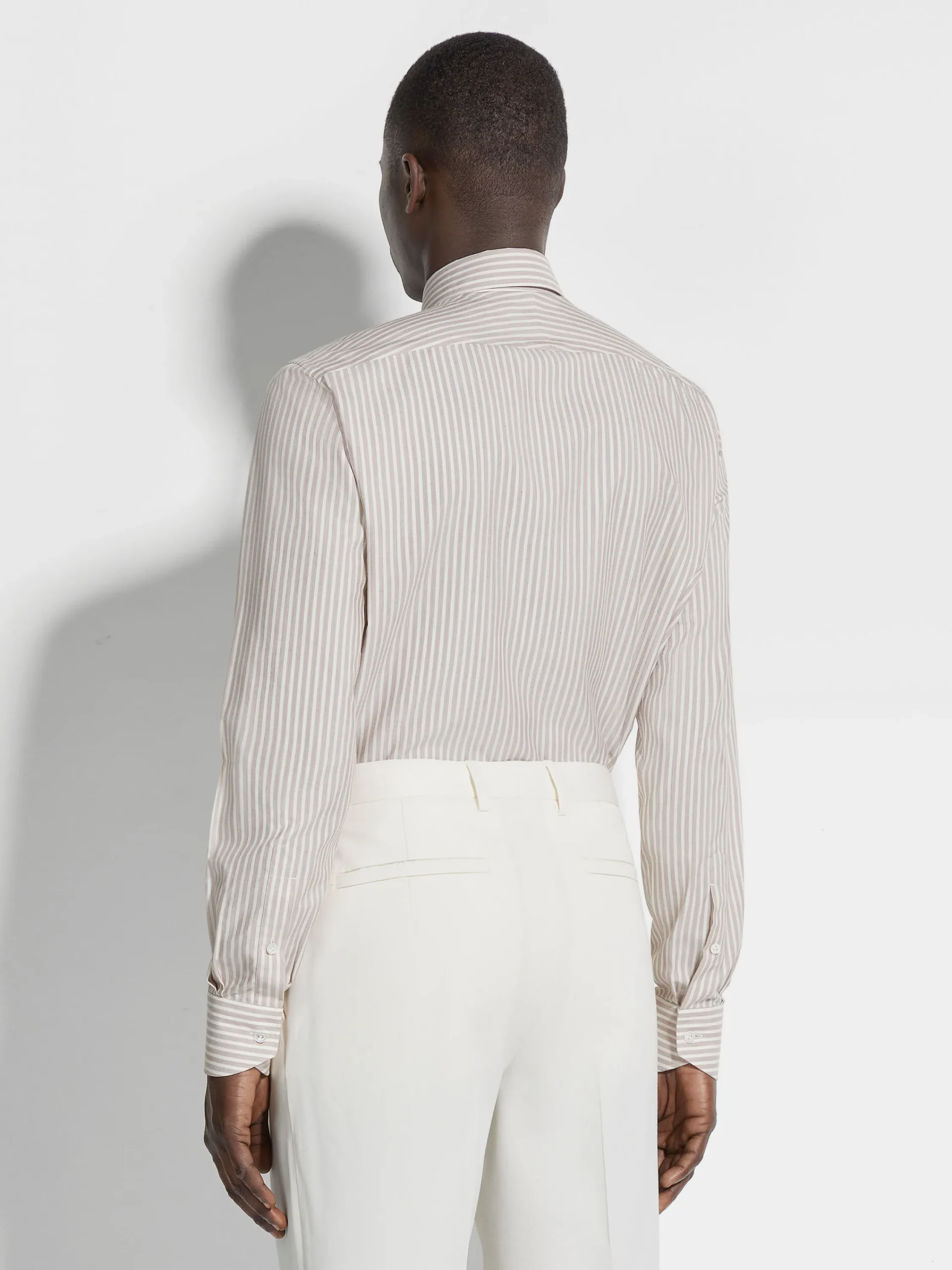 Shirts>ZEGNA White and Dark Purple Macro-striped Silk Cotton and Cashmere Shirt White/DarkPurple