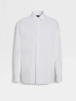 Shirts>ZEGNA White and Khaki Striped Centoventimila Cotton Shirt White/Khaki