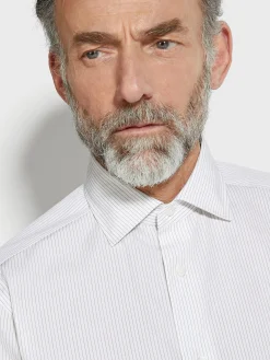 Shirts>ZEGNA White and Khaki Striped Centoventimila Cotton Shirt White/Khaki