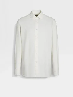 Shirts>ZEGNA White and Light Beige Macro-striped Silk Cotton and Cashmere Shirt White/LightBeige